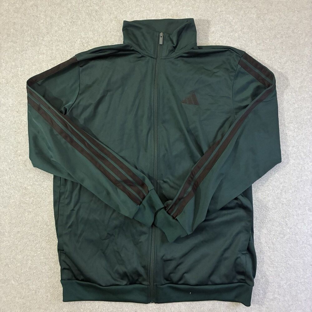 Adidas Men’s XLT Green Black 3 Stripe Full Zip Track Jacket Tall Athletic